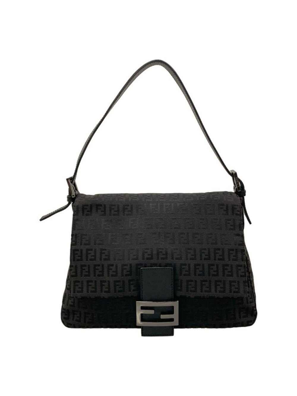 Fendi Shoulder Bag Mamma Bucket Zucchino Pattern Black Leather
